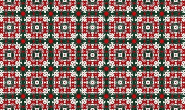 Canlı kırmızı, yeşil ve beyaz aksanlı şenlikli geometrik desen, tatil dekorasyonları, arka planlar veya tasarım unsurları için mükemmel.