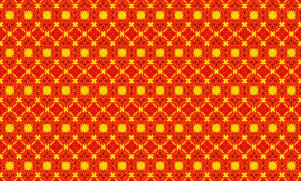 Kırmızı ve sarı kareleri ve elmasları canlı ve dinamik bir dizaynla tekrar eden kusursuz bir geometrik desen..