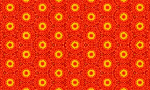 Parlak kırmızı zemin üzerinde tekrarlayan sarı daireler, dinamik ve göz alıcı bir geometrik tasarım yaratıyor..
