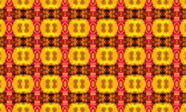 Parlak sarı turuncu ve pembe çiçeklerden oluşan güzel çiçek desenleri.