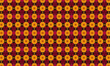 Siyah arka planda sarı ve pembe çiçekleri içeren canlı çiçek deseni