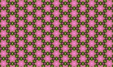 Siyah arka planda yeşil yapraklı güzel pembe çiçek deseni, moda ve iç tasarım için mükemmel.