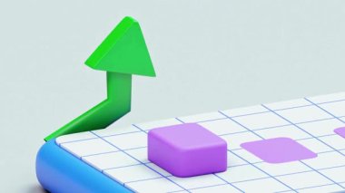 Yeşil oku yükselen, büyümeyi ve başarıyı simgeleyen dinamik grafik