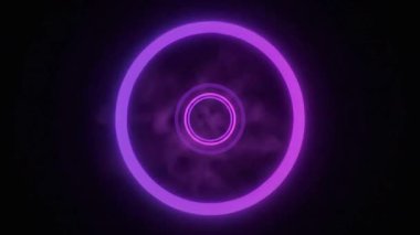 Karanlık bir uzayda parlak mor neon halkaların büyüleyici parıltısını deneyimlemek, yenilik ve modernlik duygusunu uyandırır.