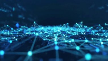Dinamik ağ bağlantıları son teknoloji ve yeniliği temsil eden koyu mavi bir dijital ortamda parlıyor