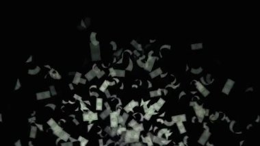 Kara arka planda havada uçuşan para banknotlarının dinamik videosu zenginlik, başarı ve kutlama hissi veriyor.