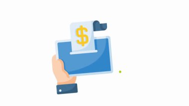 El ele tutuşan mavi zarfta dolar işareti makbuzu, mali işlemleri sembolize ediyor.