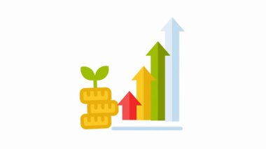 Madeni paralar ve yükselen grafik oklarıyla finansal büyümenin resmedilmesi
