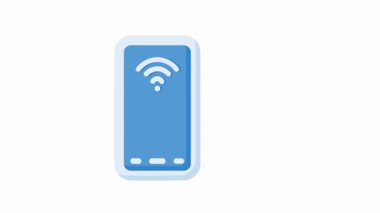 Wi-Fi bağlantı simgesini mavi ekranda gösteren akıllı telefon, kablosuz internet bağlantısı ve mobil teknolojiyi temsil ediyor