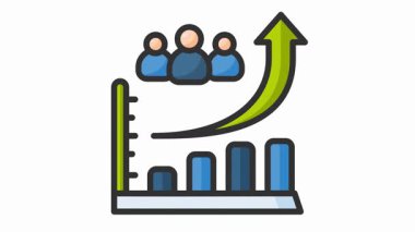 Yükselen trend grafiği ile büyüyen bir iş ekibinin dinamik çizimi, başarıyı simgeliyor ve satışları artırıyor.