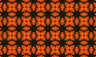 Koyu yeşil arka planda parlak turuncu çiçeklerle sersemletici çiçek deseni, herhangi bir tasarım projesine renk ve tarz katmak için mükemmel.