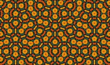 Canlı turuncu çiçeklerin ve yeşil yaprakların kusursuz deseni dekoratif tasarımlar, duvar kağıtları ya da hediye paketleri için mükemmel.