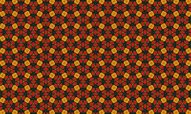 Yeşil arka planda kırmızı ve sarı çiçekleri barındıran güzel çiçek desenleri, tekstil ve duvar kağıdı tasarımı için mükemmel.