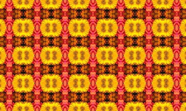 Projenize parlak sarı, turuncu ve pembe çiçekli, pürüzsüz, tekrarlayan arka planda sersemletici çiçek deseni ile bir renk patlaması ekleyin