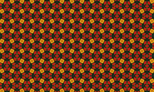 Yeşil arka planda kırmızı ve sarı çiçekleri barındıran güzel çiçek desenleri, tekstil ve duvar kağıdı tasarımı için mükemmel.