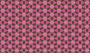 Pembe güller ve yeşil yapraklarla sersemletici çiçek desenleri. Duvar kağıdı, kumaş ya da dekorasyon için mükemmel.