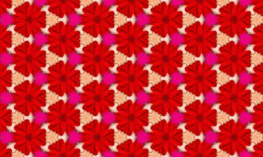 Çarpıcı çiçek desenleri. Canlı kırmızı çiçekler ve pembe aksanlar.