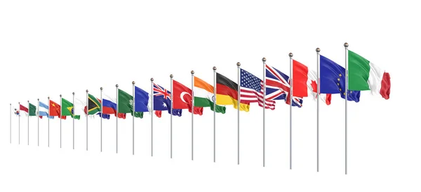Размахивание Флагами Стран Членов Группы Двадцати Большая Двадцатка Риме Столице — стоковое фото