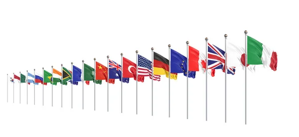 Sventolando Bandiere Paesi Membri Del Gruppo Dei Venti Big G20 — Foto Stock