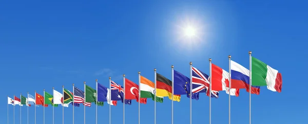 Acenando Bandeiras Países Dos Membros Grupo Dos Vinte Big G20 — Fotografia de Stock