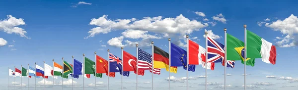 Zwaaien Vlaggen Landen Van Leden Groep Van Twintig Grote G20 Stockfoto