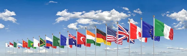 Zwaaien Vlaggen Landen Van Leden Groep Van Twintig Grote G20 Stockafbeelding