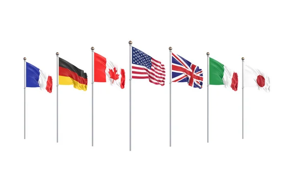 オンライン サミット G7旗7カ国 カナダ ドイツ イタリア フランス 英国2020 ビッグ セブン — ストック写真