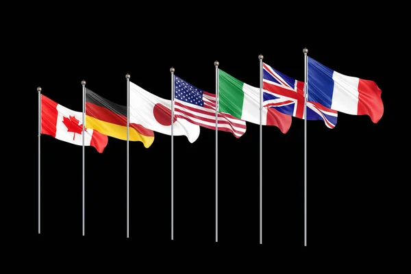 Велика Сімка Прапори Silk Розмахують Прапорами Країн Групи Семи Канади — стокове фото