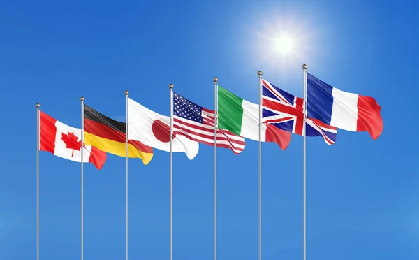 Nagy Hetes Zászlók Hét Kanada Németország Olaszország Franciaország Japán Usa — Stock Fotó