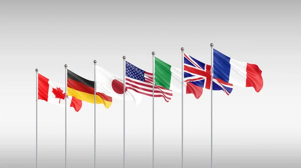 Большая Семёрка Флаги Стран Группы Семи Канады Германии Италии Франции Стоковое Изображение