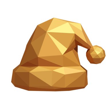 Noel Baba 'nın gösterişli bir 3D düşük polyester çizimi geometrik yüzeyli parlak altın şapkalı klasik tasarım sivri uçlu bir başlık ve yuvarlak ponponu zarif bayram dekoratif markalaşma ve eşsiz mevsimsel grafikler için mükemmeldir.