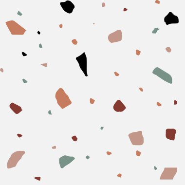 Klasik terrazzo desenine çağdaş bir bakış açısı. Soyut, toprak düzensiz çipler. Terracotta, adaçayı gibi moda renkler.