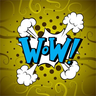 Çizgi roman pop sanat tarzı boş düzeni şablonu bulutlu. Vay canına!