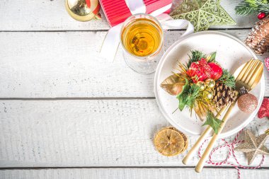  Noel ya da yeni yıl sofrası. Noel yemeği için Xmas Tatil Dekorasyonları