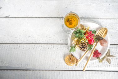  Noel ya da yeni yıl sofrası. Noel yemeği için Xmas Tatil Dekorasyonları