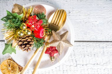  Noel ya da yeni yıl sofrası. Noel yemeği için Xmas Tatil Dekorasyonları