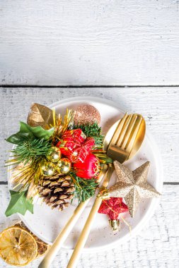  Noel ya da yeni yıl sofrası. Noel yemeği için Xmas Tatil Dekorasyonları