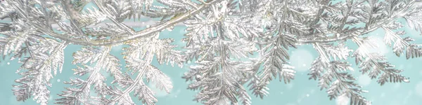 Inverno Natal Fundo Nevado Festivo Com Silver Xmas Decor Branches — Fotografia de Stock