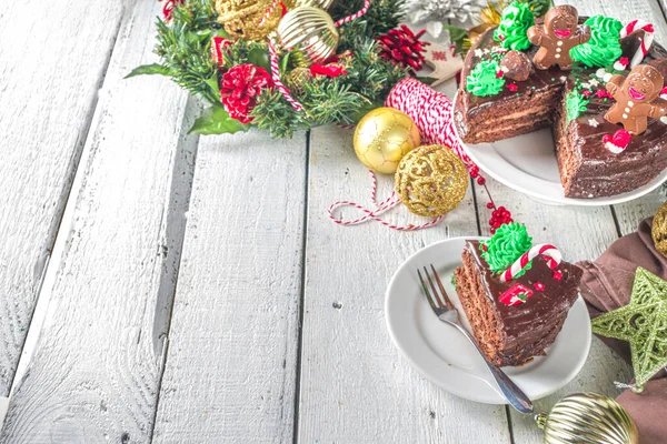 Noel Çikolatalı Keki Şekerli Çikolatalı Yapımı Zencefilli Kek Geleneksel Xmas — Stok fotoğraf