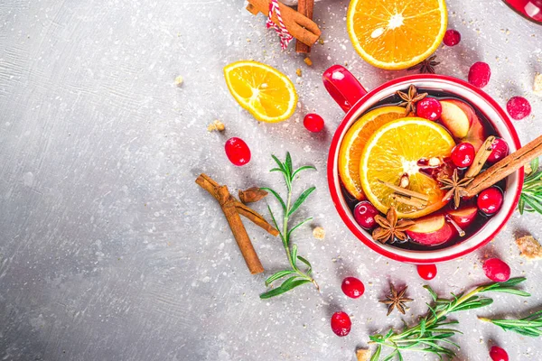 Glögg Varm Dryck Med Citrus Och Kryddor Traditionell Höst Vinter — Stockfoto