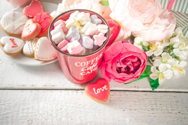 San Valentino Sfondo Con Tender Pink Red White Peony Fiori — Foto Stock