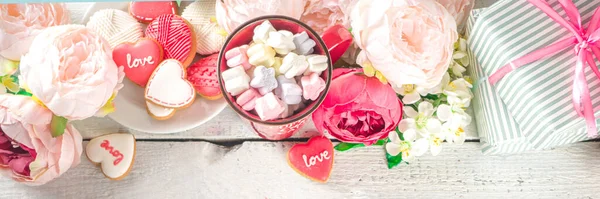 Fundo Dia Dos Namorados Com Tender Pink Red White Peony — Fotografia de Stock