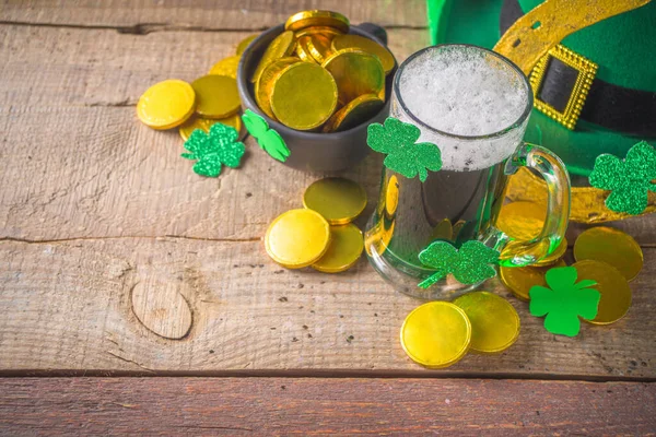 Patrick Day Pub Bar Menu Achtergrond Green Beer Glass Horseshoe — Stockfoto