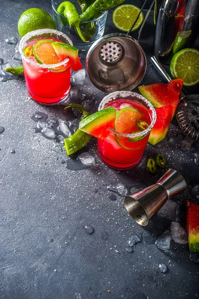 수박살라 마르가리타 알코올 멕시코 칵테일 석회와 테킬라 곁들인 칵테일 — 스톡 사진