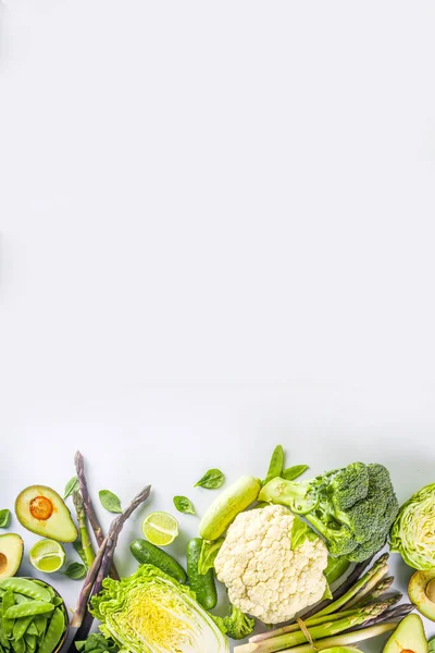 Dieta Saludable Fondo Alimentos Primavera Surtido Verduras Frescas Verdes Orgánicas — Foto de Stock