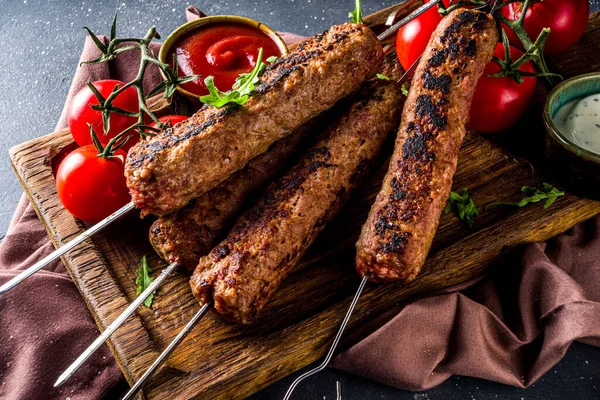 Shish Kebab Sur Brochettes Partir Viande Bœuf Hachée Lula Kebab — Photo