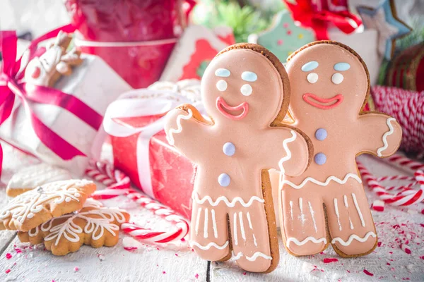 Christmas Gingerbread Cookies Festive Mugs Hot Chocolate Christmas Decor Baubles — Stock Photo, Image