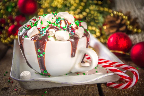 Χριστουγεννιάτικη Ζεστή Σοκολάτα Crazy Κούνημα Στυλ Ζεστό Φλιτζάνι Σοκολάτα Πολλά — Φωτογραφία Αρχείου