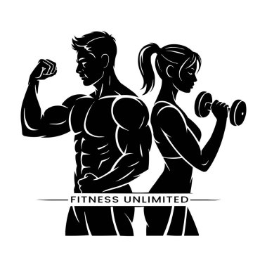 Dambıllı Erkek ve Kadın Eğitiminin Spor Logosu Spor Salonu Silüeti Vücut Geliştirme ve Spor Simgesi Vektörü