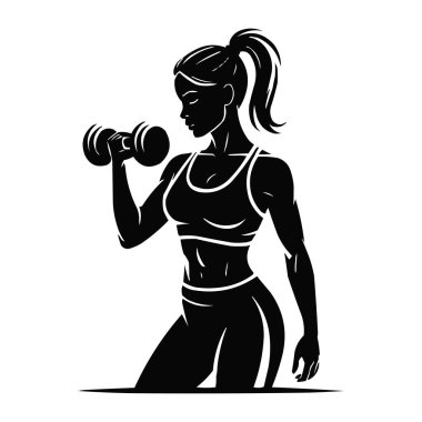 Dambıllar Spor Salonu Vektör İllüstrasyonlu Güçlü Fitness Kadın Logosu Kadın Vücut Geliştiricisi